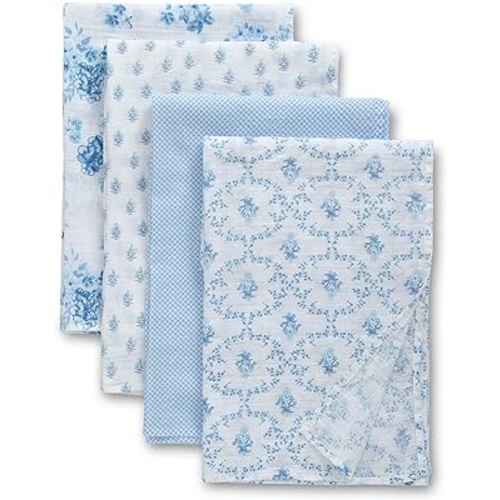 Delta Children 100% Cotton Muslin Baby Receiving Blankets for Girls and Boys – 47x47 Inches (Pack of 4), Blue Botanicals
