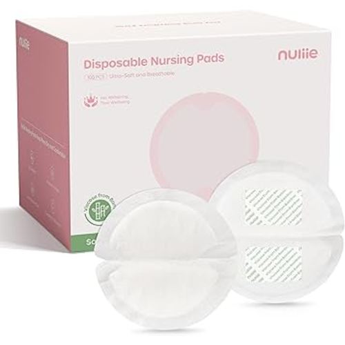 Nuliie Viscose-from-Bamboo Disposable Nursing Pads 100 Count, Ultra-Breathable Breast Pads for Breastfeeding, Absorbent & Stay Dry, Leakproof, Individually Wrapped