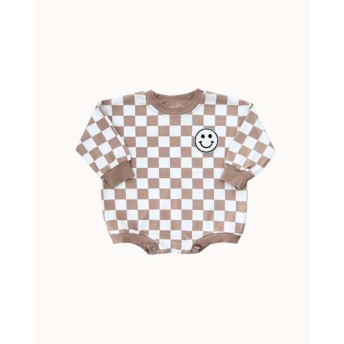 Bubble Romper | Checkered Smiley Latte