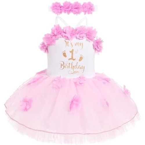 ODASDO 1/2 Birthday Girl Outfit for Baby Girl's Six Months Party Dress with Flower Headband Photoshooting Summer Clothes