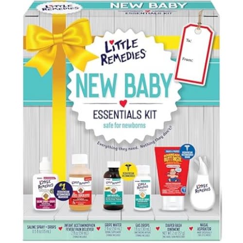 Little Remedies New Baby Essentials Kit with Saline Nasal Spray, Diaper Rash Cream, Gas Relief Drops, Gripe Water & More, Safe for Newborns