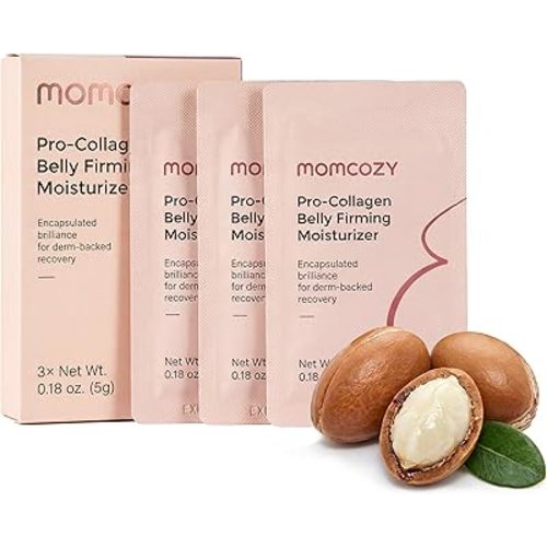Momcozy Postpartum Stretch Mark Repair & Tightening Belly Cream, Mini Sachet Set, Retinol Alternative Peptides for Skin Firming, 0.54 oz (3 x 5g Sachets)
