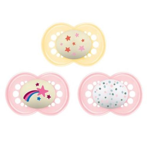 MAM 3pk Day & Night Pacifier 16+ Months - Girl: Silicone, BPA-Free, Phthalate-Free