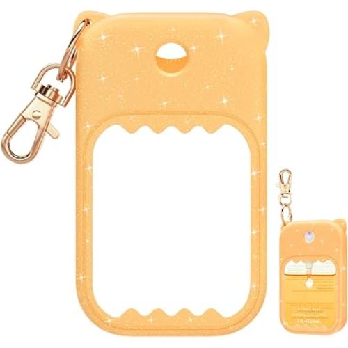 Hand Sanitizer Spray Case for Touchland Silicone Touchland Case Keychain Cute Hand Sanitizer Spray Holder Compatible with Touch land Power Mist Gentle/Glow Mist, Glitter Orange