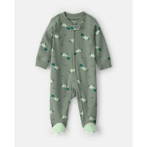 Baby Boy Dinosaur 2-Way Zip 100% Cotton Sleep & Play Pajama - Green | Carter's