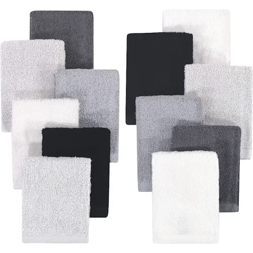 Hudson Baby Unisex Baby Rayon from Bamboo Woven Washcloths 12pk, Black White, One Size