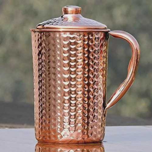 100% Pure Copper Water Hammered Pitcher Jug Storage Pot Ayurveda Health 2 Litre