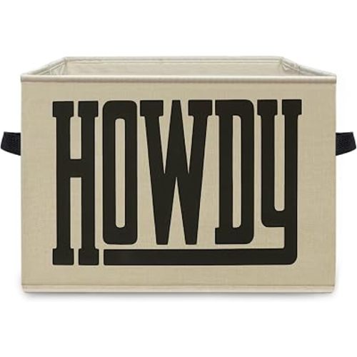 Vintage Western Howdy Foldable Storage Bins Box with Handles, Black and Beige Southwestern Country Cowboy Collapsible Organizer Basket for Bedroom Bathroom Home Clothes Books