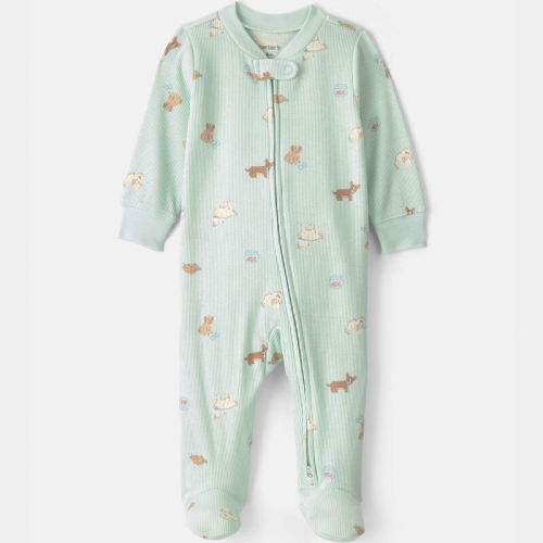 Baby Girl Pets Cotton 2-Way Zip Sleeper - Green | Carter’s Oshkosh Canada