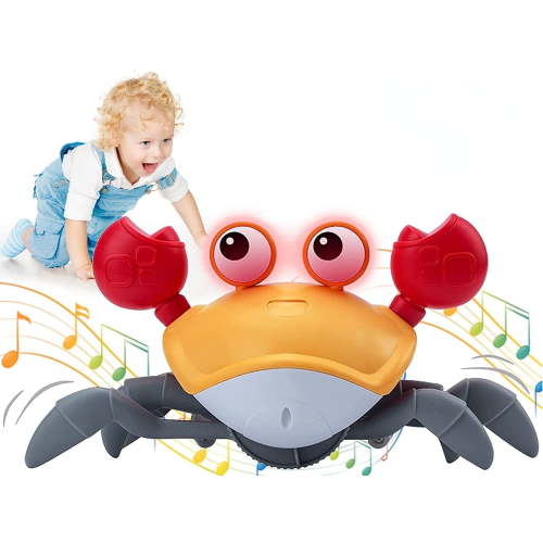 Crawling Crab Baby Toy, Interactive Tummy Time Crab Toy with Music, Lights and Obstacle Avoidance Feature, USB Rechargeable Dancing Toy for Babies Boys Girls