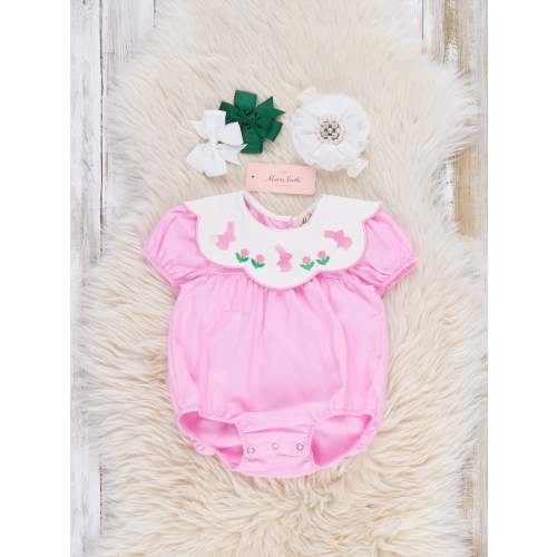 Blooming Bunny Embroidered 100% Cotton Bubble Romper