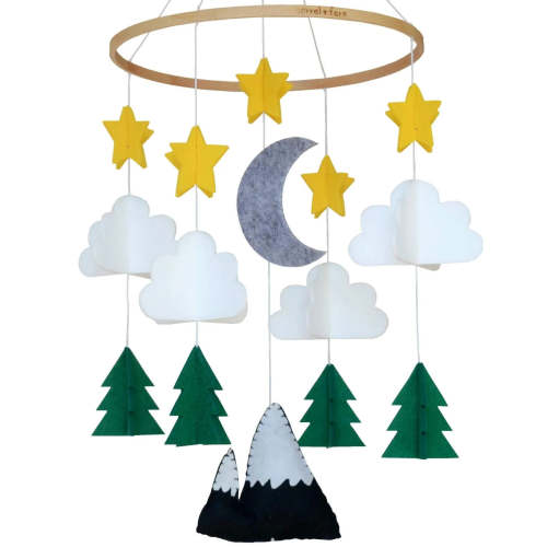 Starry Woodland Night, Baby Crib Mobile (Evergreen, Long Version)