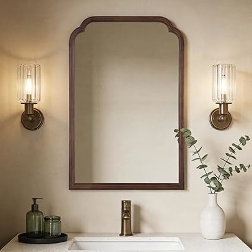 WallBeyond Wooden Framed Wall Mirror, Natural Wood Bathroom Vanity Mirror for Entryway, Living Room or Bedroom Home Decor Vertical or Horizontal Hanging [24" x 36" Walnut Color]