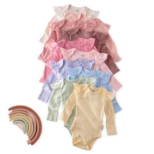 ASHLEY 10-Pack Long Sleeve Ruffle Bodysuits (3-6m)