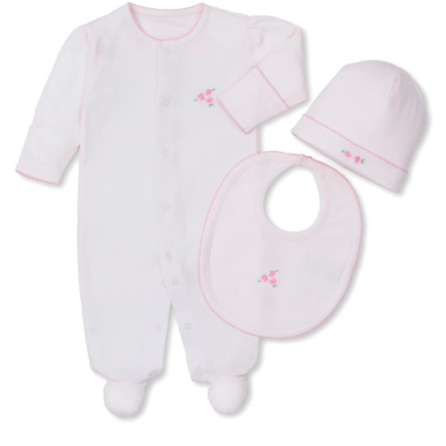Pink Pointelle Footie, Bib & Hat Gift Set