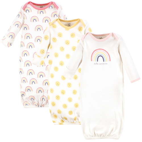 Touched by Nature Baby Girls Organic Cotton Gowns, Rainbows And Sunshine, 0-6 Months