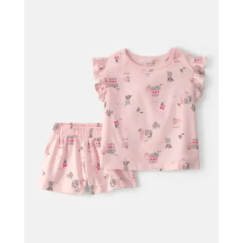 Toddler Girl 2-Piece Flower Truck Top & Short Set - Pink | Carter's