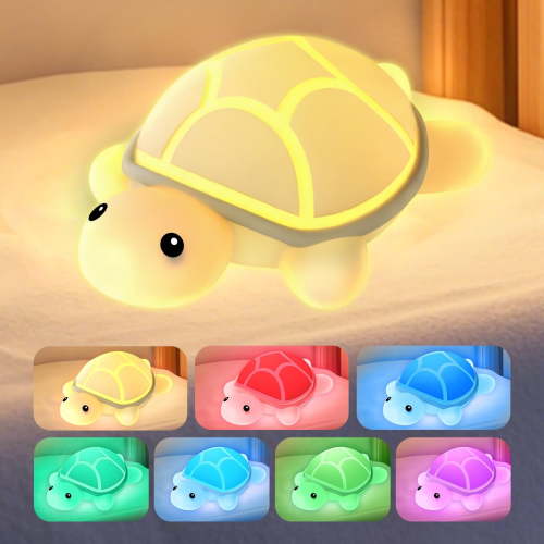 Lssam Turtle Night Light for Kids, 7-Color Changing Silicone Squishy Lamp, Rechargeable USB Touch Control for Nursery, Breastfeeding, Baby Toddler Sleep Aid, Bedside Kids Room