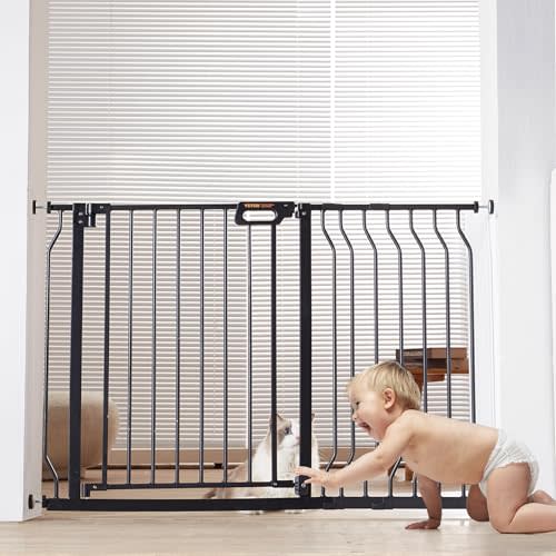 VEVOR 29.5-46.4" Extra Wide Safety Gate for Stairs, Auto Close Dog Gate for The House, Easy Install Pressure Mounted Pet Gates for Doorways, Easy Walk Thru Wide Safety Gate for Dog, Black