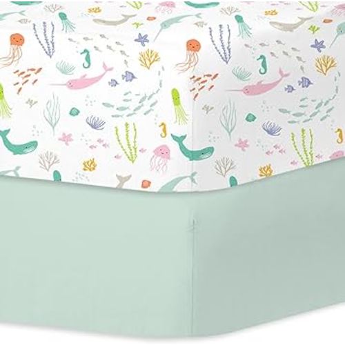 Little Grape Land Crib Sheets 2 Pack, Microfiber Fitted Crib Sheet for Standard Crib Mattress 52"x28"x8", Soft and Neutral Baby Crib Sheets for Boys and Girls, Breathable & Easy Care, Pastel Ocean
