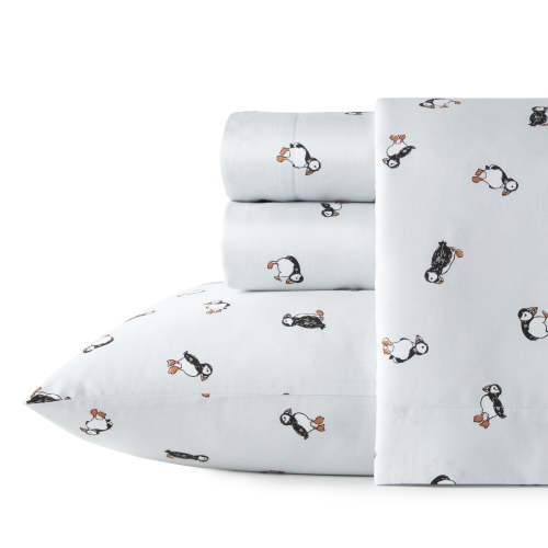 Poppy & Fritz Puffin Paradise Cotton Blue 3 Piece Sheet Set-Twin