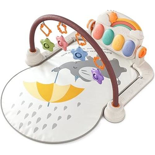 TUMAMA Baby Gym Activity Play Mat with Sounds,Lights and Music, Play Piano Gym,Early Development Light Up Playmat Toy Gift for Newborn Infants 0,3,6,9months (Elephant)