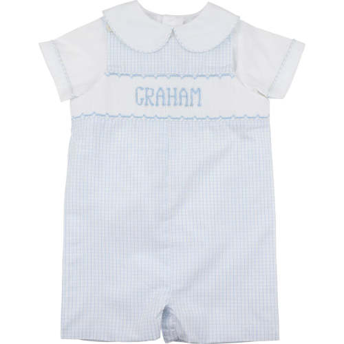 Blue Windowpane Custom Smocked Jon Jon Set