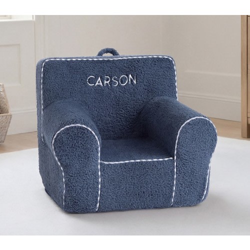 Anywhere Chair Kids Size - Navy Sherpa with Gingham Piping