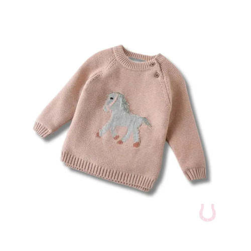 Bridle Up Hope Shop Gwenny Horse Sweater (Blush Pink) - 12-18M