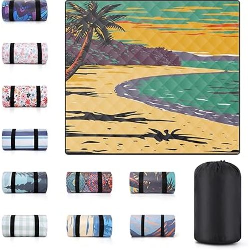 60x80" Waterproof Picnic Blankets Outdoor Sandless Beach Blanket Foldable Padded Ground Grass Park Lawn Mat Tent Camping Rug Backpack Hiking Roadtrip Gadgets Gifts Rv Car Travel Trailers Items