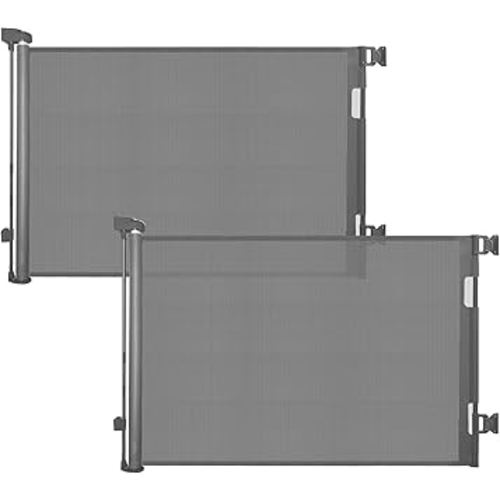 2-Pack Retractable Baby Gate for Stairs-33”Height, Expands up to 55”Width-Safety Gate for Infants, Toddlers, Dogs & Pets-Easy Install, Secure Closure, Gray Mesh Design for Indoor & Outdoor Use