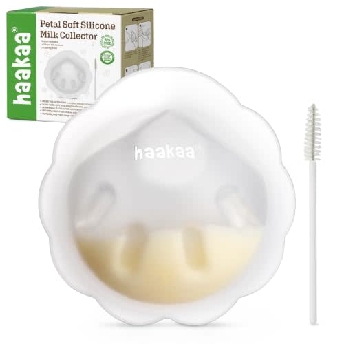 haakaa Petal Soft Passive Silicone Milk Collector for Breastfeeding - 1PC | Passive, Non-Suction Breast Milk Collector, Discreet Leak-Protection Milk Saver, Reusable Breast Shells with Cleaning Brush