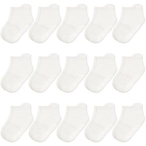 HYCLES 15 Pairs Toddler Socks, Kids Grip Socks for 6-12 Month 1-7 Years Non Slip Ankle Sock for Baby Boys Girls