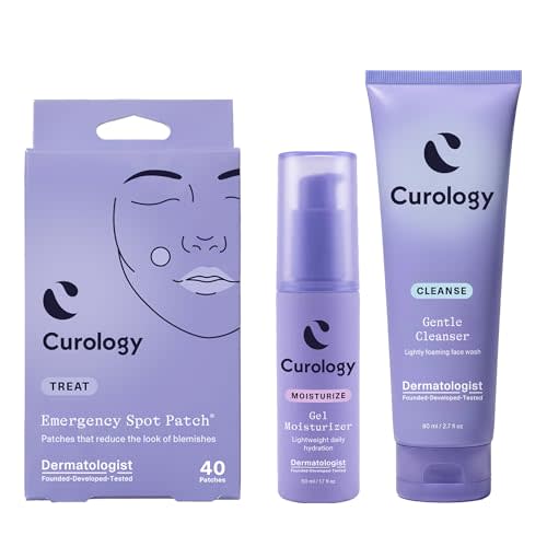 Curology Acne Skincare Set, Pimple Patches, Face Wash and Gel Moisturizer | 3 piece routine, hydrocolloid spot treatment, gentle cleanser, hydrating lotion, fragrance free, vegan and cruelty free