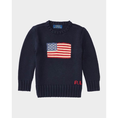 Flag Intarsia Knit Sweater, Size 2T-6