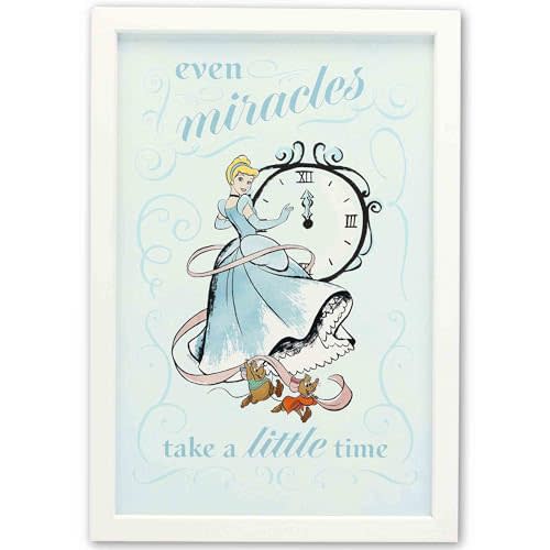 Disney Princess Cinderella Even Miracles Take Time Framed Wood Wall Decor | Inspirational Cinderella Wall Art for Home