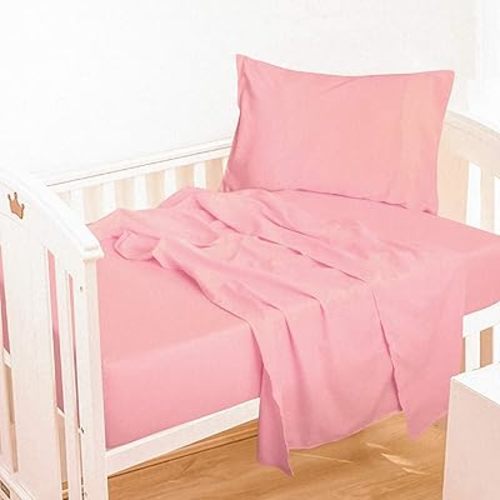 3 Piece Microfiber Bed Sheets Set, Super Soft and Fade Resistant Crib Sheet Set - Flat and Fitted Sheet, Pillowcase, Pink
