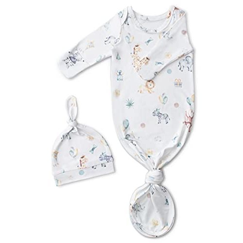 Newborn Knotted Baby Gowns 0-3 Months, Soft and Cute Newborn Sleepers, Baby Clothes Girl Outfits with Stretchy Long Sleeve