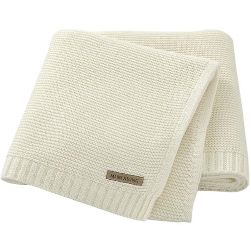 Neiwech Baby Blanket Boy Girl Cotton Knitted Soft Swaddling Receiving Baby Blankets for Newborn Toddler Crib Stroller A-White 30 x 40 Inch