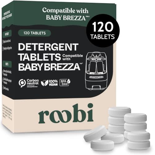 Roobi Detergent Tablets Compatible with Baby Brezza. 120 Count | Formulated for Bottle Washer Pro. Removes Milk Residue & Odor, Hypoallergenic Carbon Neutral.