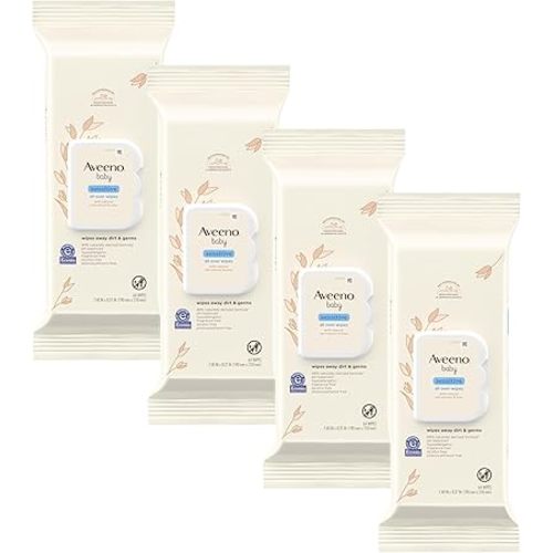Aveeno Baby Sensitive All Over Wipes with Aloe & Natural Oat Extract for Face, Bottom, Hands & Body, pH-Balanced, Hypoallergenic, Fragrance-, Phenoxyethanol- & Alcohol-Free,64 ct per pack(Pack of 4)