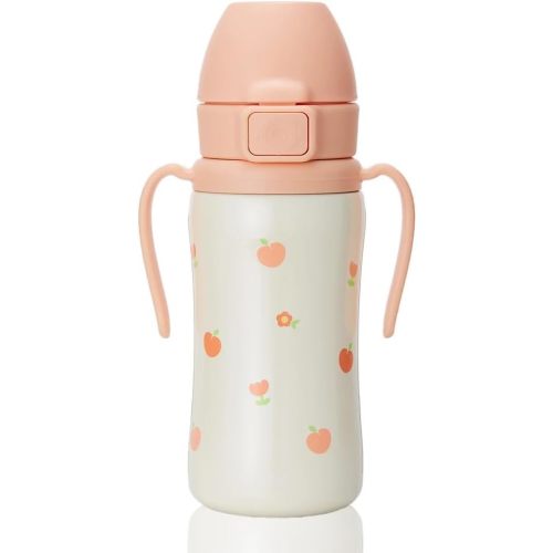 GROSMIMI Stainless Steel Baby Straw Cup, Spill-Proof, 12M+, 10oz (Peach)