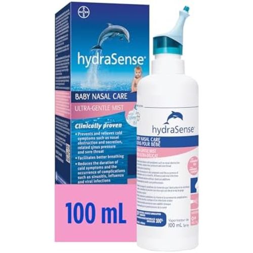 HydraSense Vaporisateur nasal ultra-doux, soins nasaux pour bébé, eau de mer 100% naturelle issue de sources naturelles, sans conservateur, 100 mL