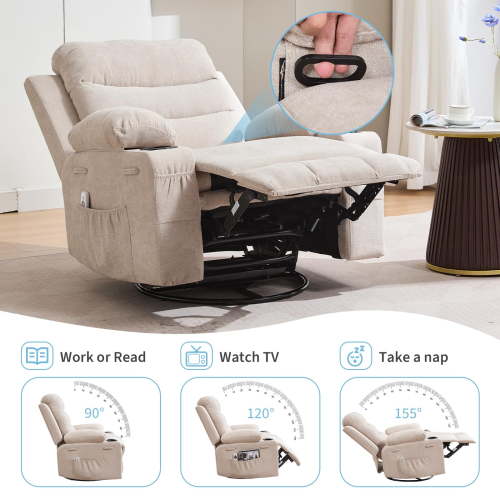 GloryStar Recliner Chair Nursery, Oversized Manual Reclining Rocking Chair, 360 Swivel Glider with Cup Holder, Massage and Heat Recliner, Indoor Small Single Sofa Chairs for Adults, RV, Bedroom - Walmart.ca
