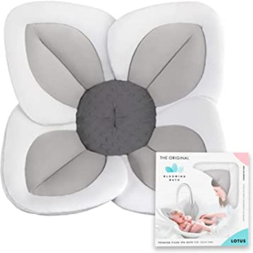 Blooming Bath Lotus Baby Bath Seat - Plush Minky Baby Sink Bathtub Cushion - The Original Washer-Safe Flower Seat for Newborns - Gray/Dark Gray