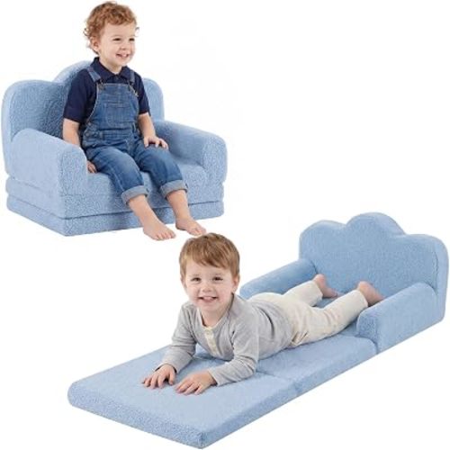 Tiita Kids Sofa, 2-in-1 Soft Toddler Couch Fold Out, Cloud-Like Comfy Couch Toddler Reading Chair with Carrying Handle Washable Cover, Kids Furniture for Boys and Girls