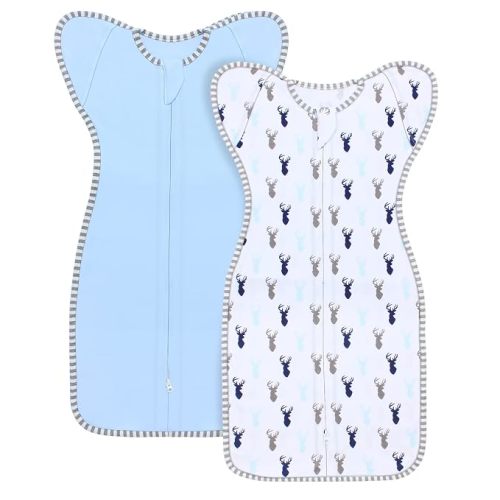 Transition Swaddle 3-6 Months Baby Sleep Sack Arms up Swaddle 2-Way Zipper 100% Cotton Arms in/out, 0.8 Tog Baby Transitional Swaddles Sack for Boy Girl, 2-Pack (Medium 14-20lbs)