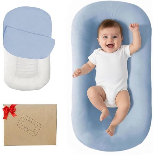 Lucakuins Infant Support Cushion, 0-24 Months Newborn Baby Support Cushion with Cover, Portable Playing Time Mat for Home and Travel, Soft Cotton, Supervised Use, Baby Essentials Gift (Blue)
