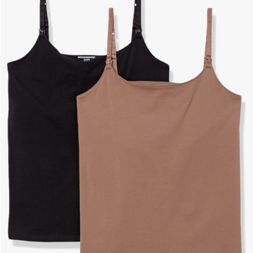 Amazon Essentials Women's Maternity Nursing Tops, Pregnancy Clothes with Adjustable Straps and Built-in Shelf Bra, Pack of 2