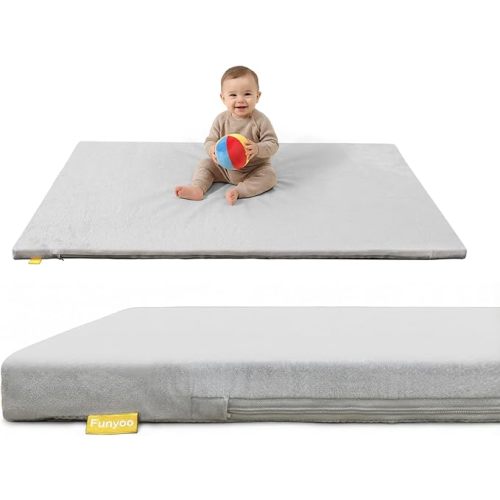 48" ×48" Padded Baby Play Mat for Floor, 1.2" Thick Machine Washable Foam Playmat, Soft Tummy Time Crawling Playpen Mat with Non-Slip Bottom, Fits 50" x50" Playpens